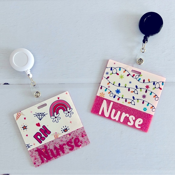 Plifal Accessories - Glitter Badge Buddy | Nurse Card Holder | RN ID Tag Backer and Retractable Reel